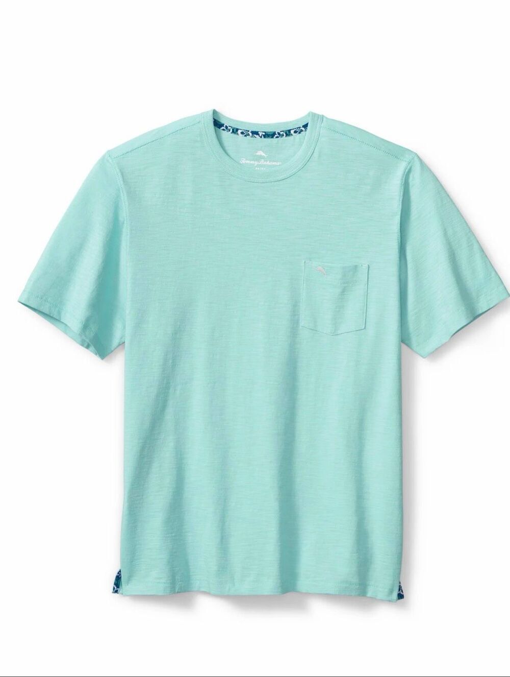Tommy Bahama Bali Beach Crew T-Shirt Size LT Large Tall Aqua Mist Cotton Pocket